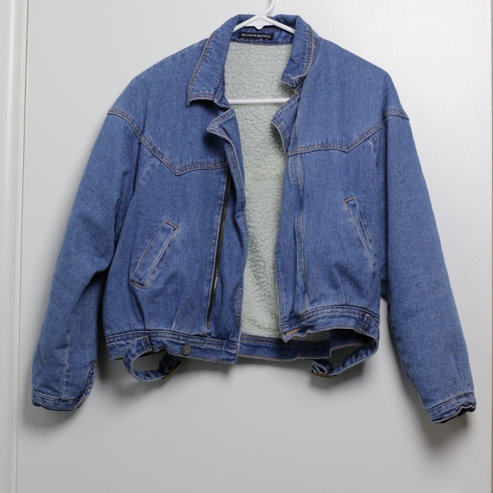 Brandy Melville Denim Fur Cropped Jacket